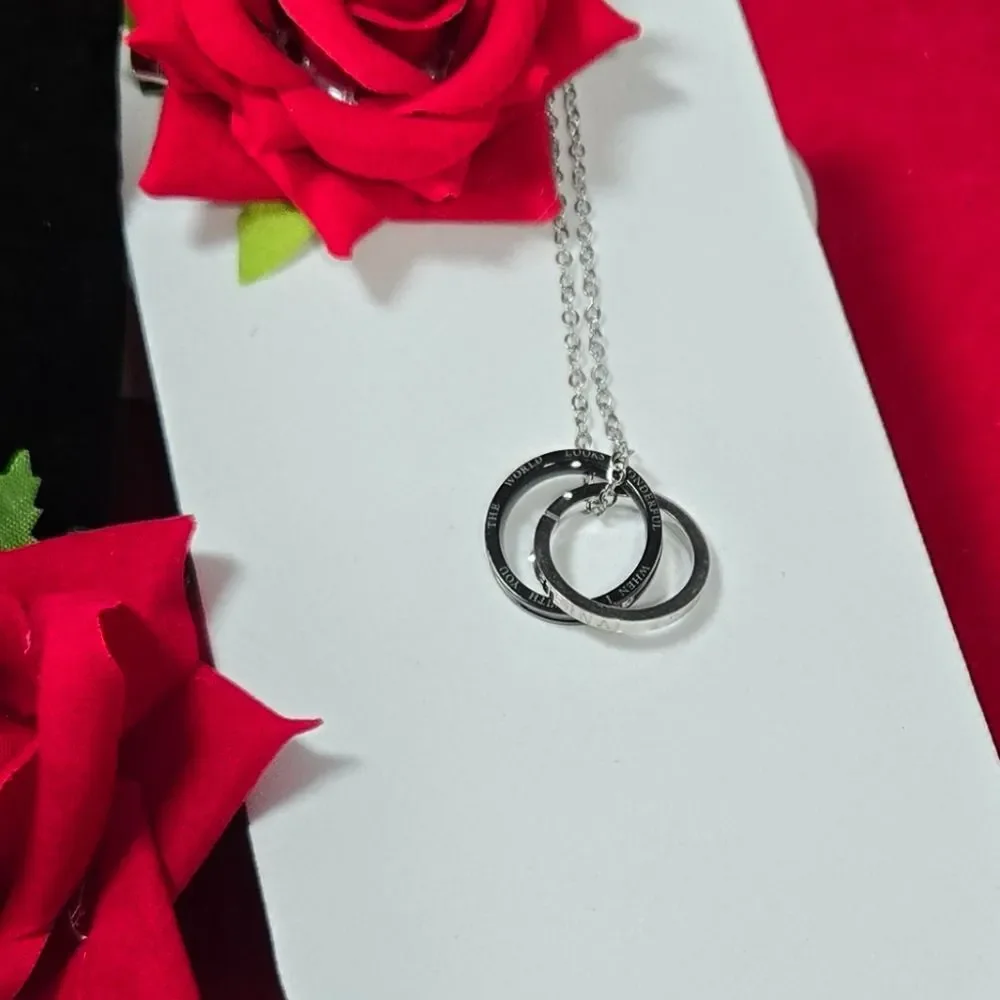 Love Pendant Necklace Two-Tone Interlocking Rings Stainless Steel Couples Gift